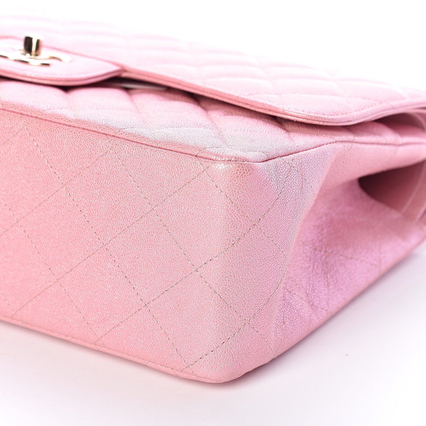 Iridescent Caviar Quilted Jumbo Double Flap Rose Pink