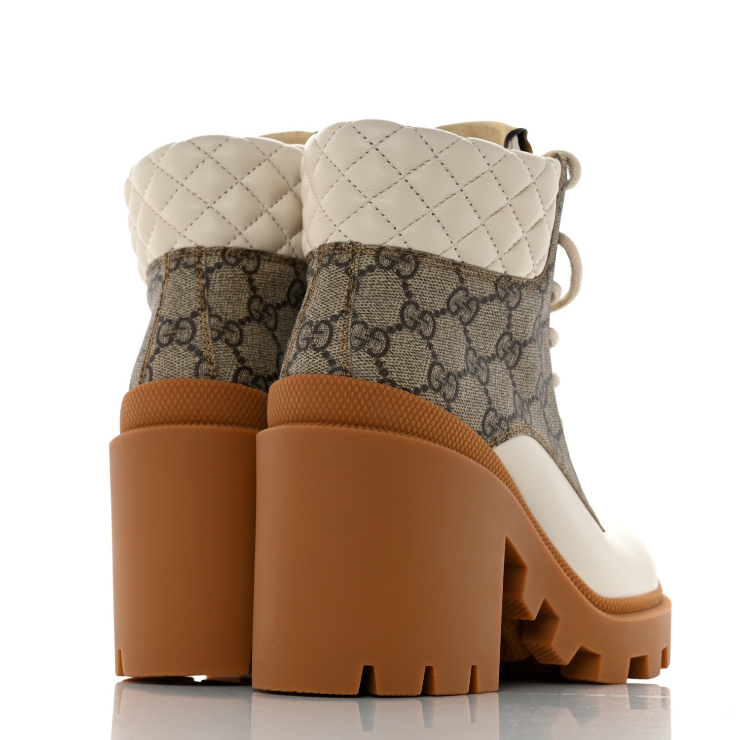 Gucci Calfskin GG Supreme Monogram Nappa Quilted Lace Up Ankle Boots 36.5 Mystic White Beige 4 of 9