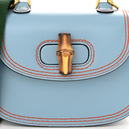 Gucci Boarded Dyana Lux Calfskin Web Mini Bamboo 1947 Top Handle Bag Blue 8 of 10