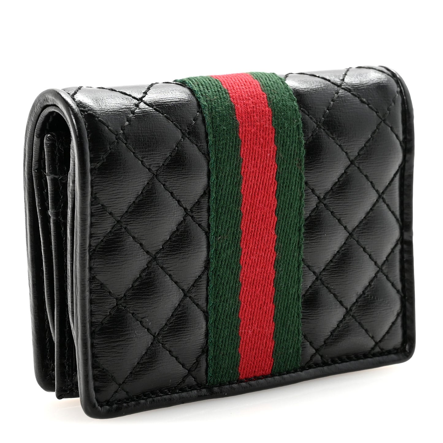 Calfskin Web Trapuntata GG Marmont Card Case Wallet Black