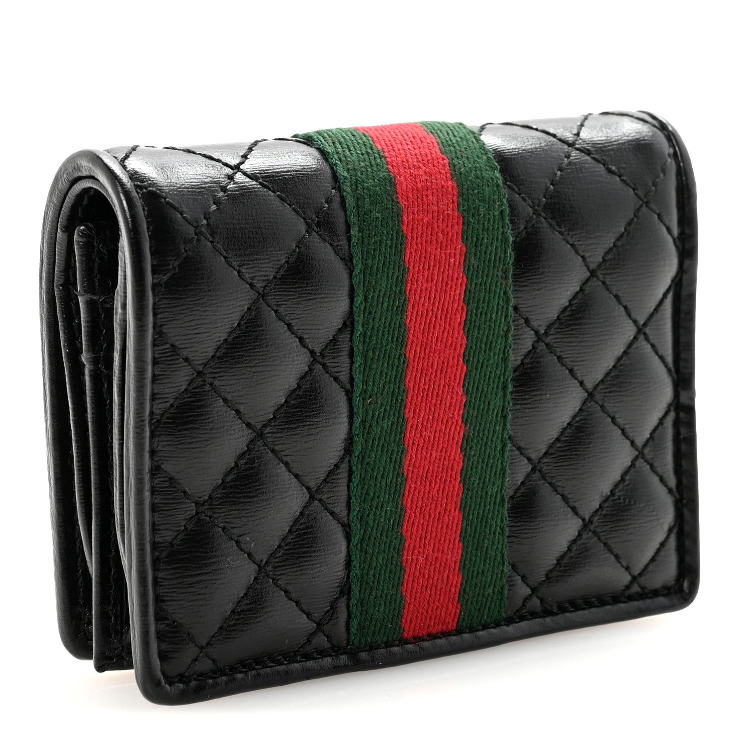 Gucci Calfskin Web Trapuntata GG Marmont Card Case Wallet Black 3 of 8