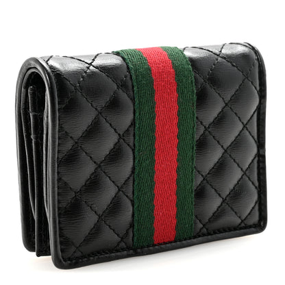 Gucci Calfskin Web Trapuntata GG Marmont Card Case Wallet Black 3 of 8
