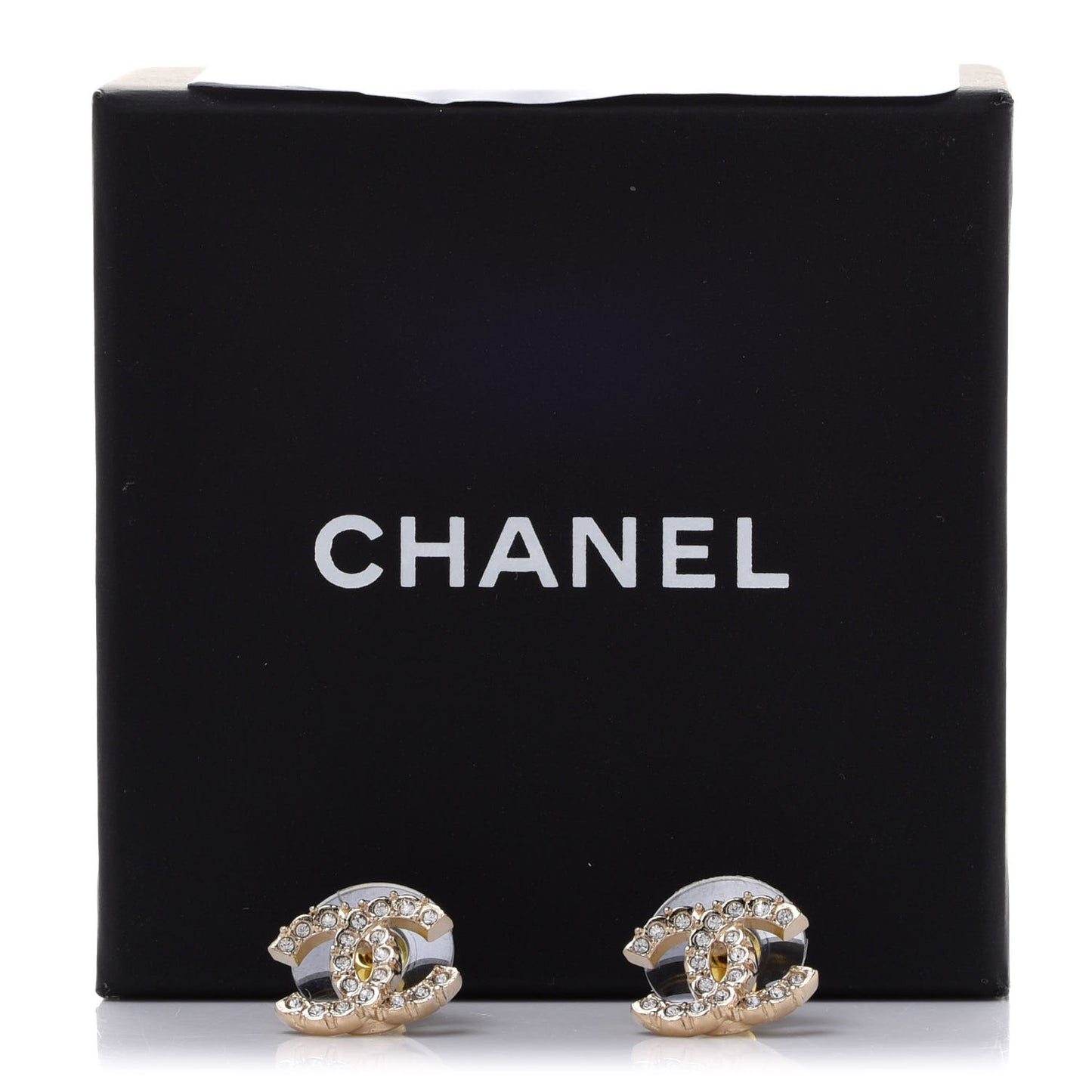 Crystal Studded CC Earrings Gold