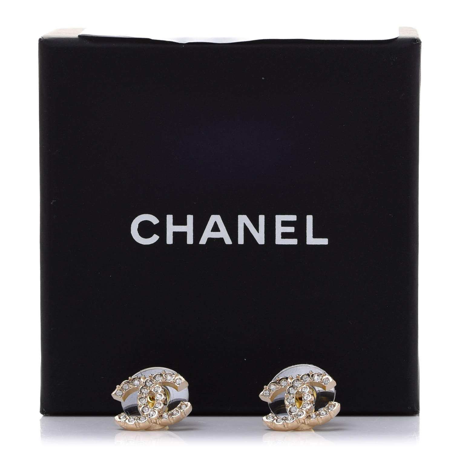 Chanel Crystal Studded CC Earrings Gold 5 of 5