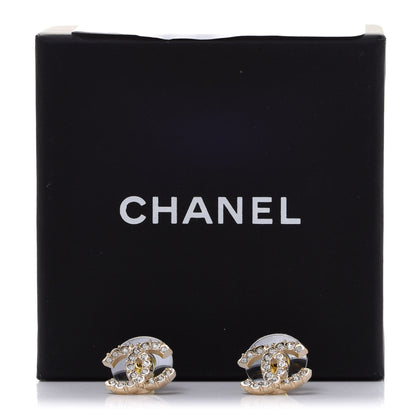 Chanel Crystal Studded CC Earrings Gold 5 of 5