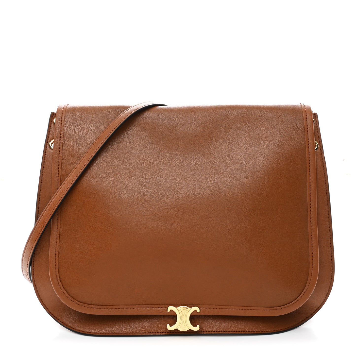 Shiny Lambskin Soft Triomphe Besace Bag Soft Tan