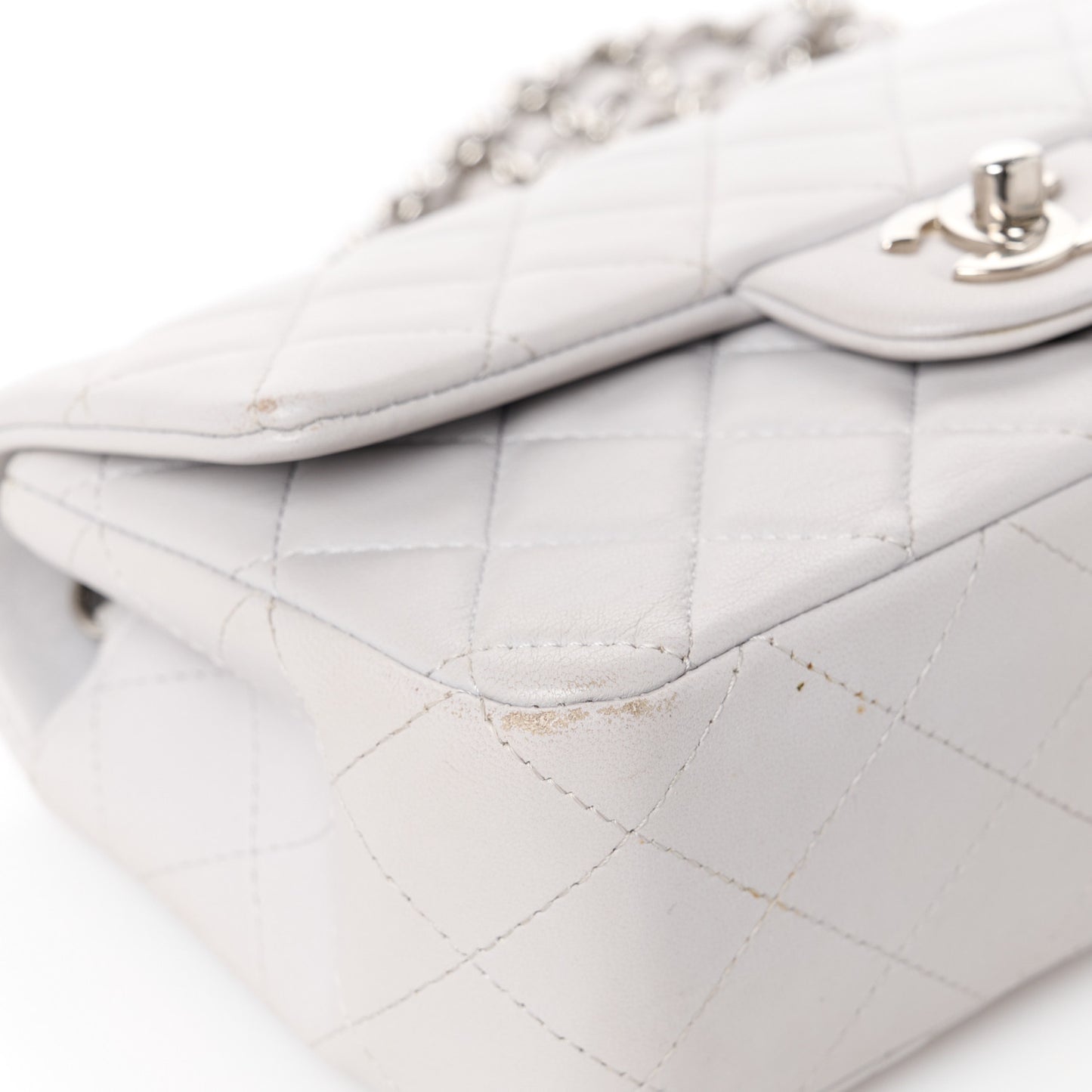 Lambskin Quilted Mini Rectangular Flap Grey