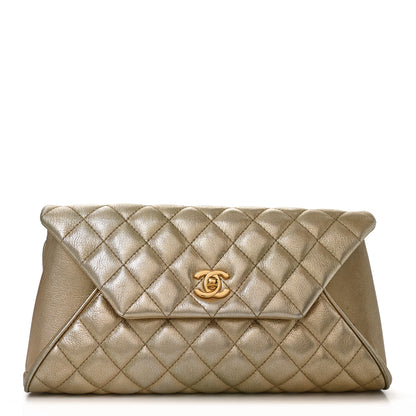 Chanel Metallic Lambskin Quilted Fold Up Again Clutch Gold 1 of 10