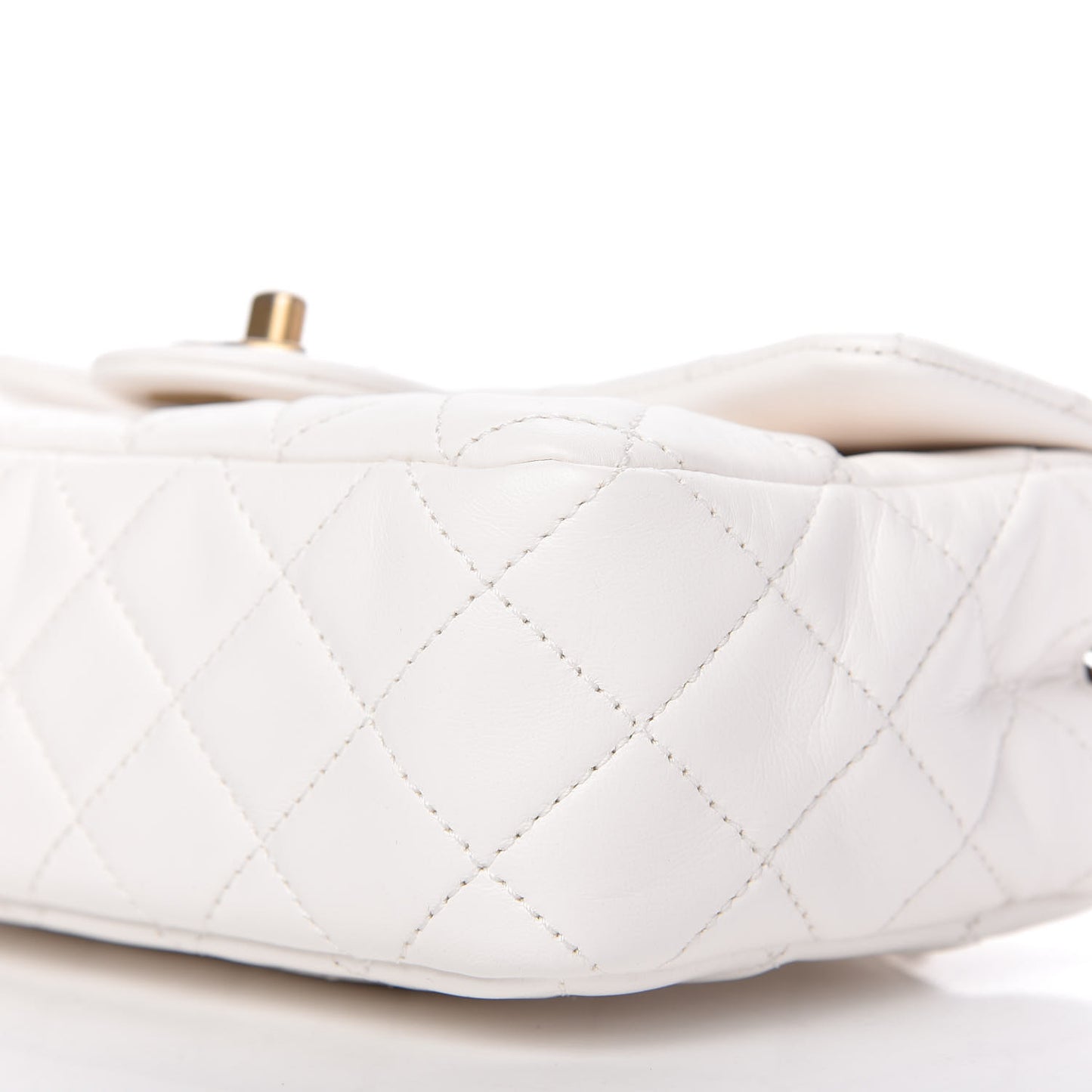 Lambskin Quilted Mini Rectangular Pearl Crush Flap White