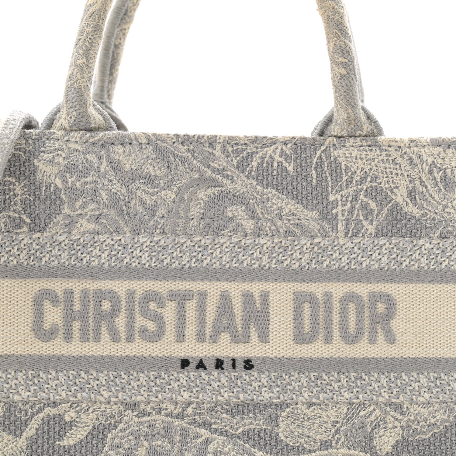 Christian Dior Canvas Embroidered Toile De Jouy Reverse Mini Book Tote With Strap Grey 8 of 12
