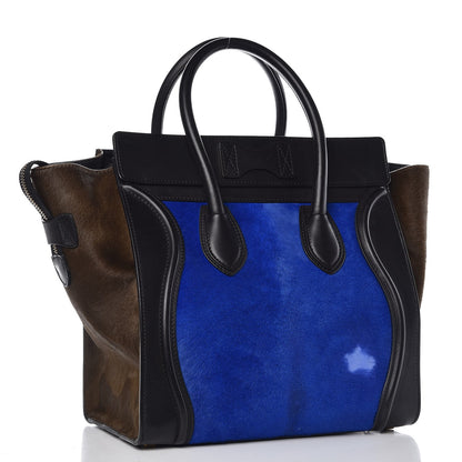 Celine Pony Hair Mini Tri-Color Luggage Royal Blue 3 of 13