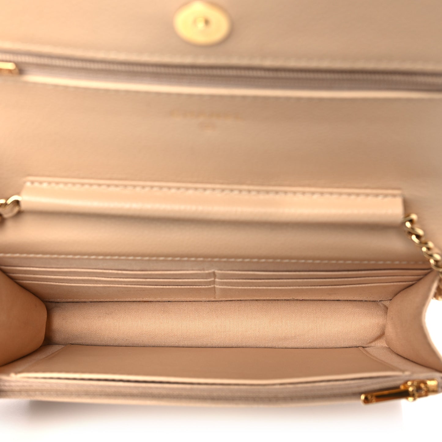 Caviar Quilted Wallet on Chain WOC Beige Clair