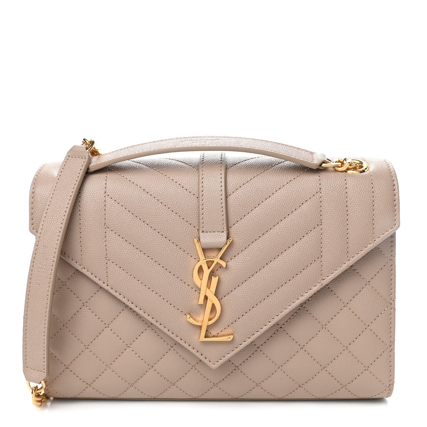 Grain De Poudre Textured Mixed Matelasse Medium Triquilt Monogram Satchel Dark Beige