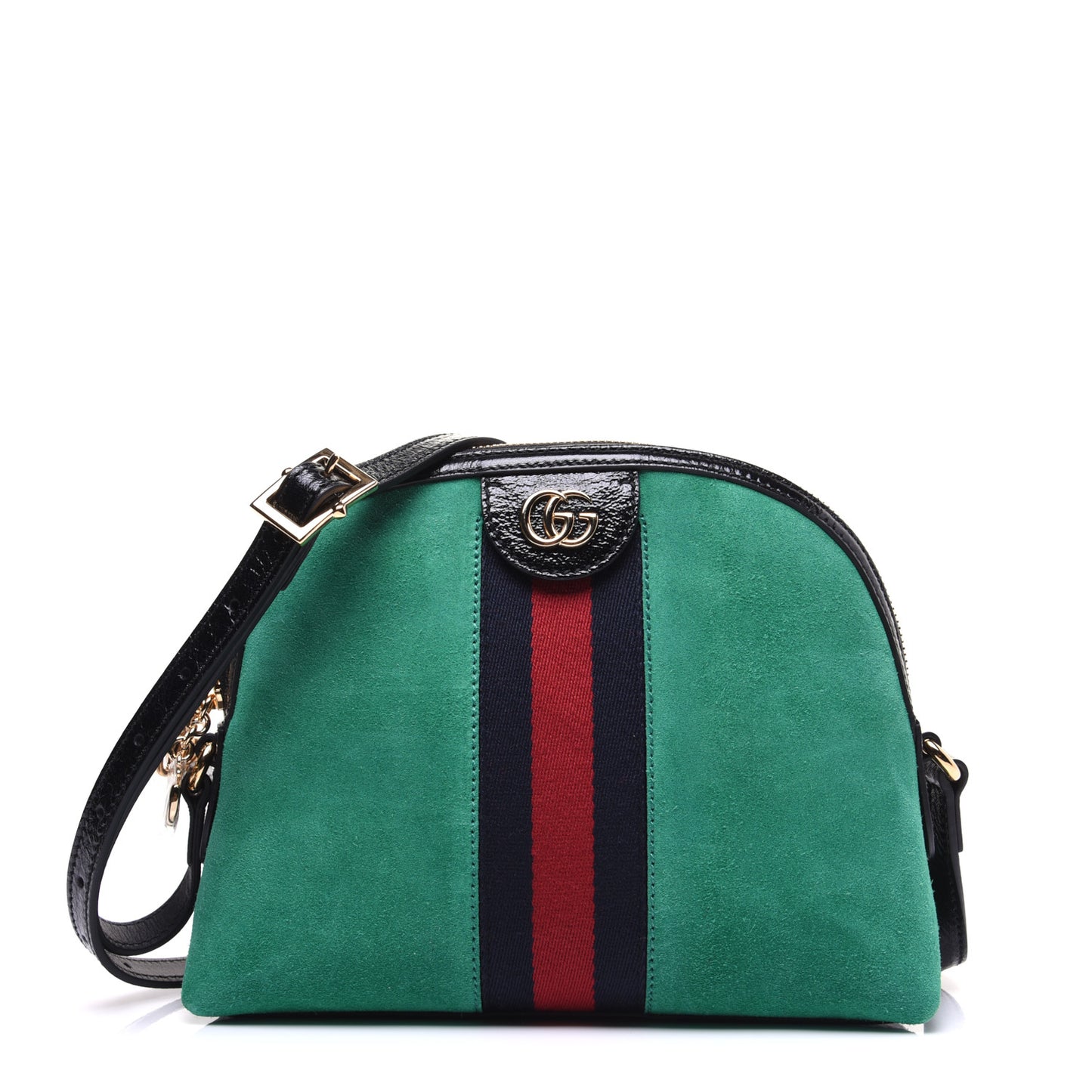 Suede Patent GG Web Small Ophidia Dome Shoulder Bag New Shamarock Black