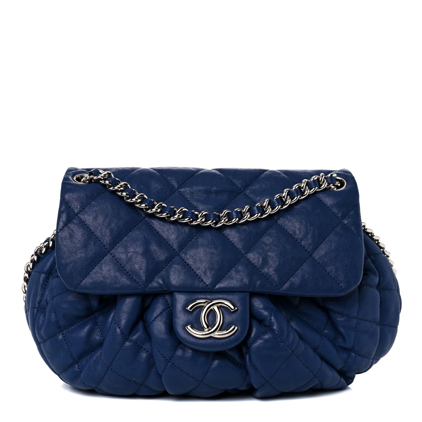 Washed Lambskin Quilted Medium Chain Around Messenger Blue