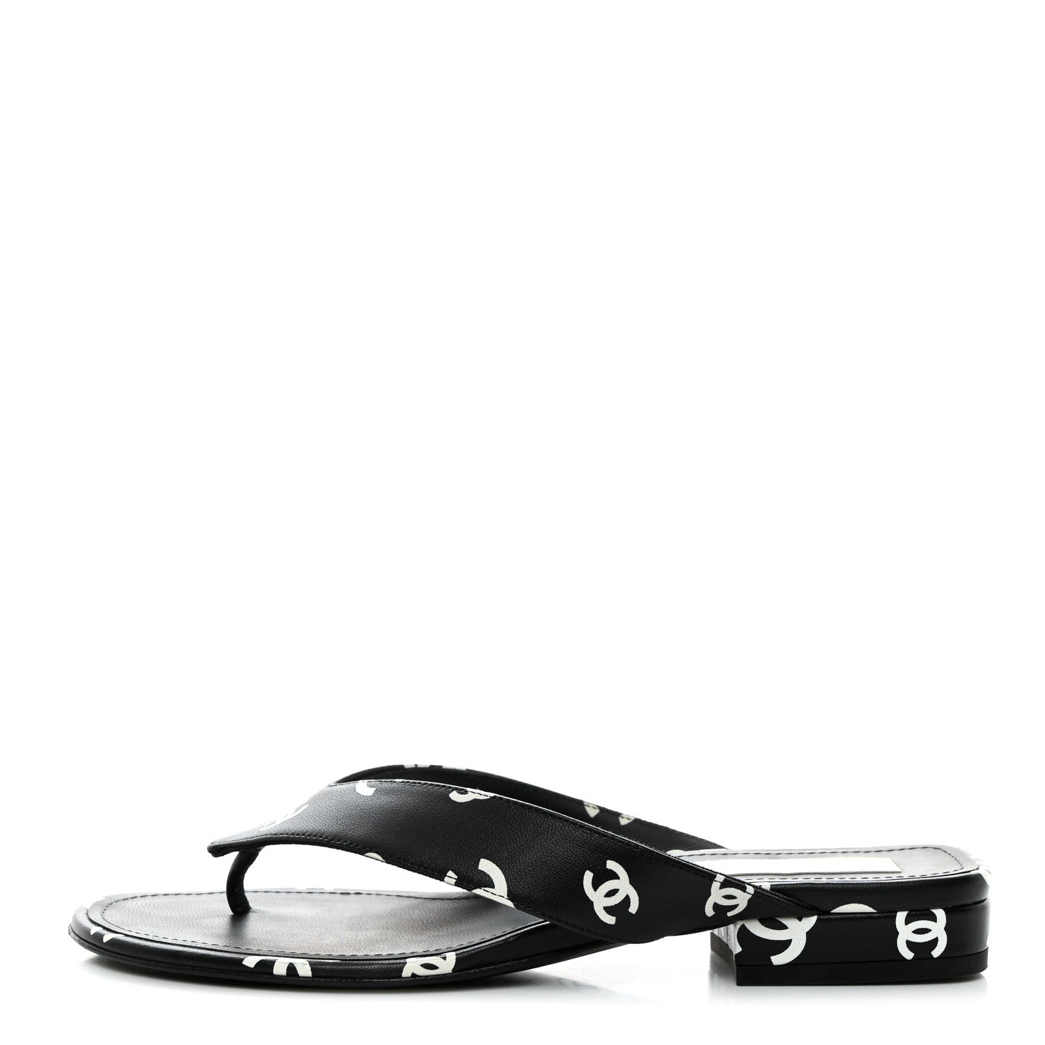 Chanel Printed Lambskin Coco Beach Thong Sandals 37 Black White 1 of 9