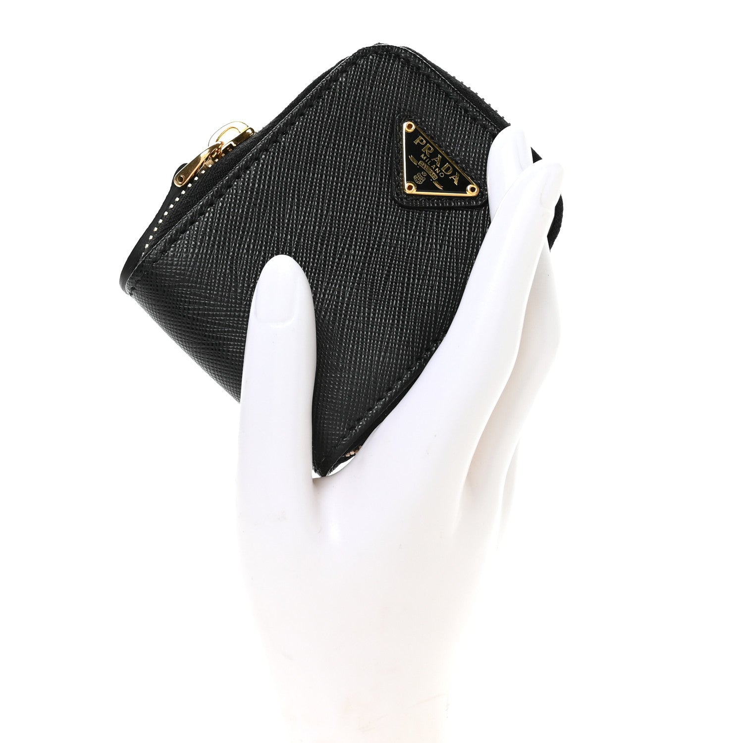Prada Saffiano Triangle Zip Around Mini Pouch Black 2 of 7