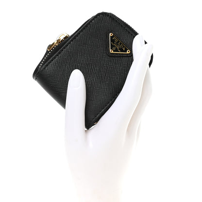 Prada Saffiano Triangle Zip Around Mini Pouch Black 2 of 7