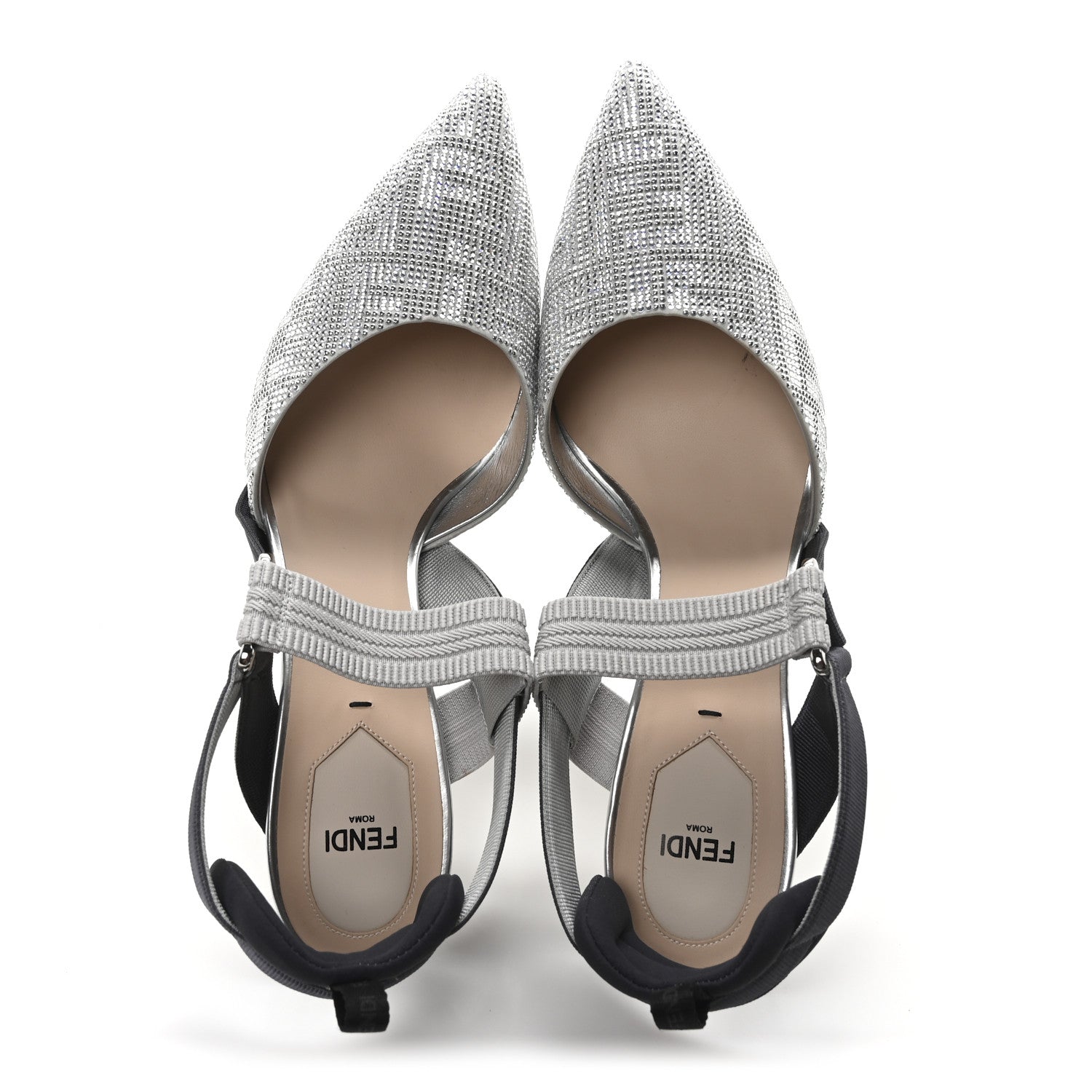 Fendi Colibri Crystal FF Sporty 85mm Slingback Pumps 40 Silver 2 of 8
