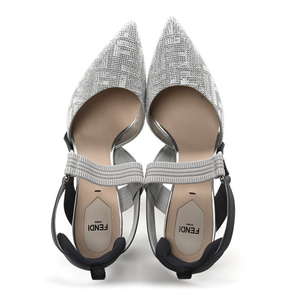 Fendi Colibri Crystal FF Sporty 85mm Slingback Pumps 40 Silver 2 of 8