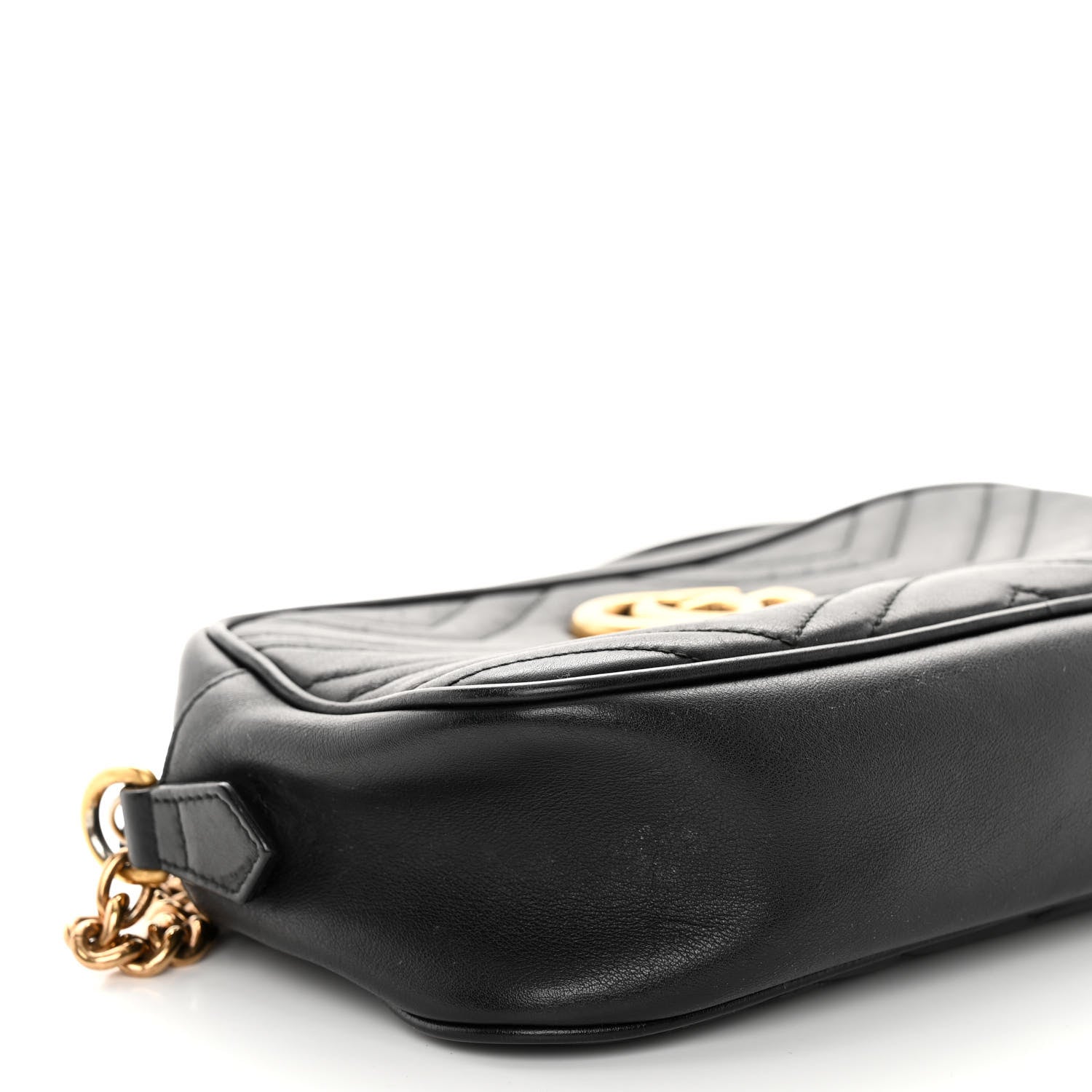 Gucci Calfskin Matelasse Small GG Marmont Chain Shoulder Bag Black 9 of 13