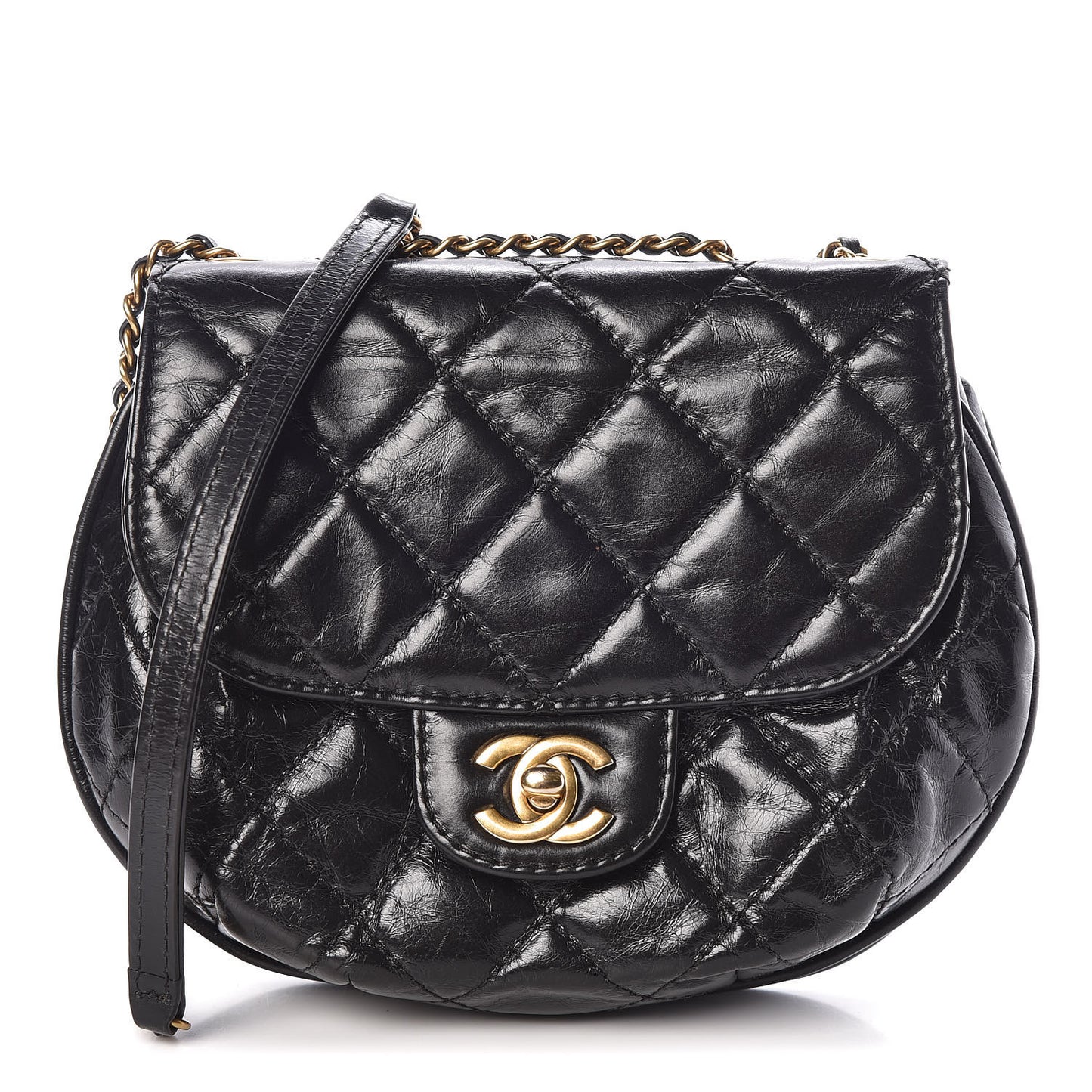 Aged Calfskin Small Bubble CC Flap Black