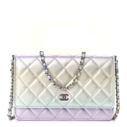 Chanel Gradient Metallic Calfskin Quilted Wallet On Chain WOC Silver Blue Yellow Purple 1 of 10
