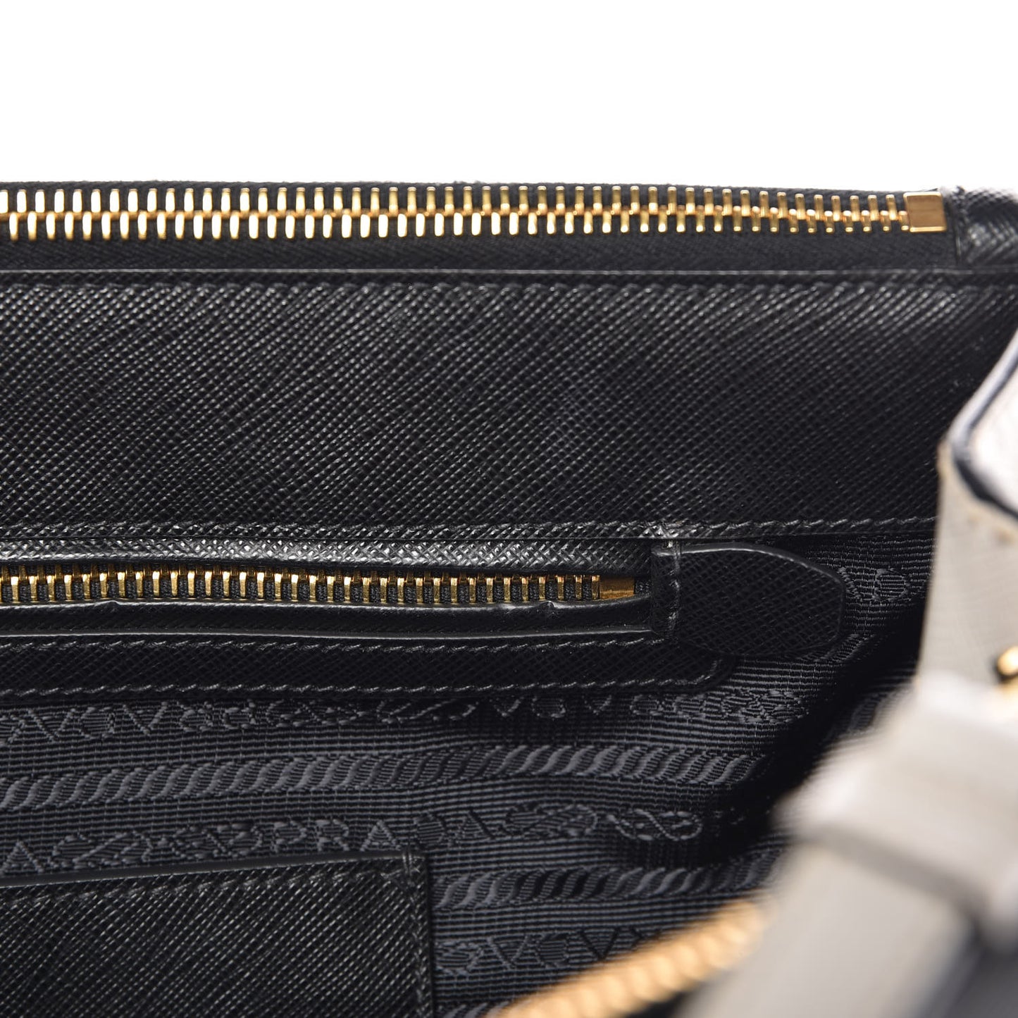 Saffiano Lux Bi-Color Medium Galleria Double Zip Tote Black White
