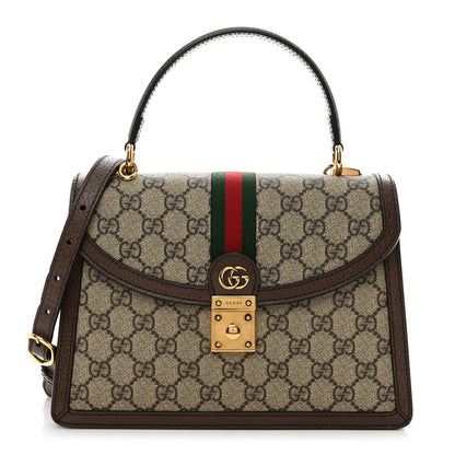 Gucci GG Supreme Monogram Textured Dollar Calfskin Web Small Ophidia Padlock Top Handle Bag Beige Ebony New Acero 1 of 10