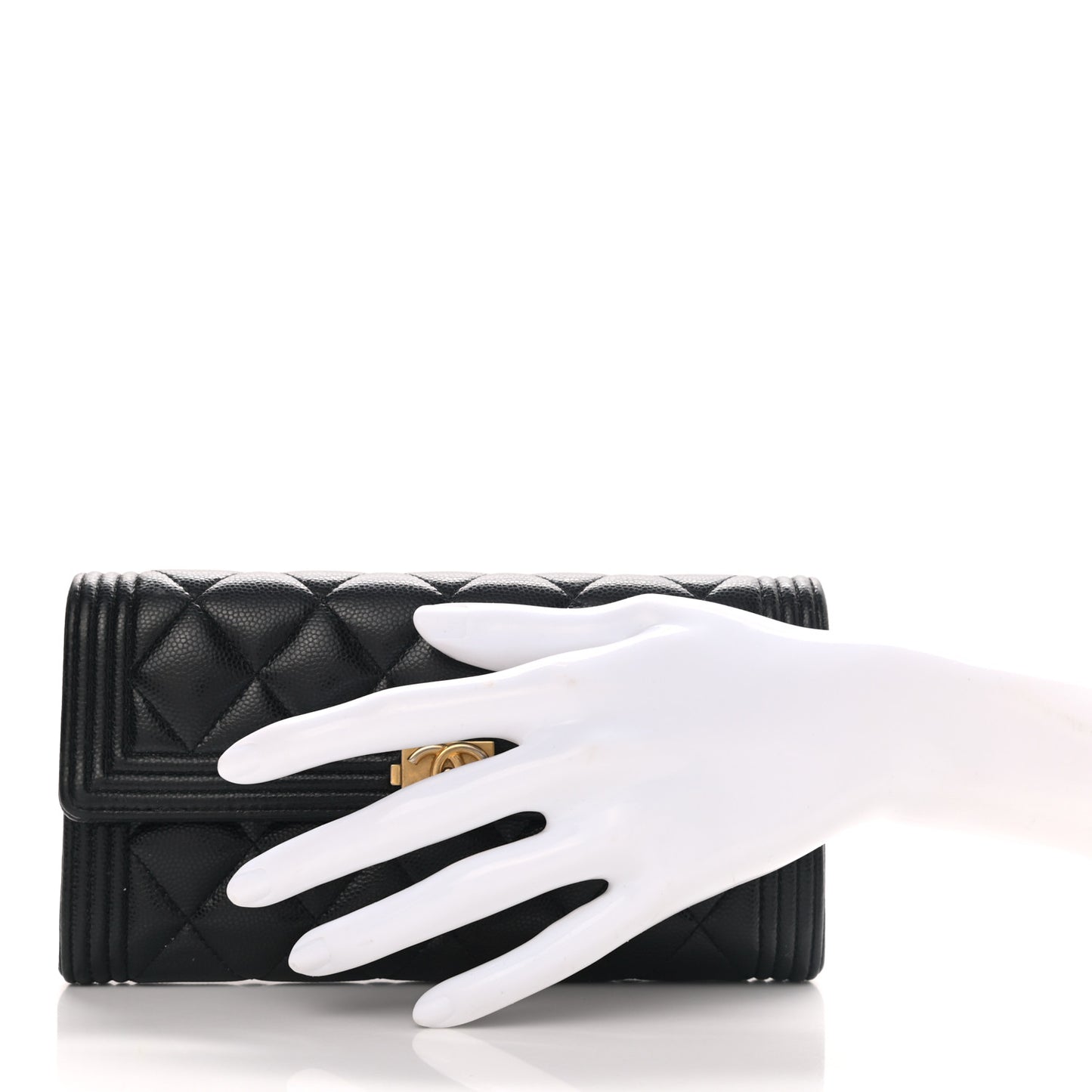 Caviar Quilted Large Boy Gusset Flap Wallet Black