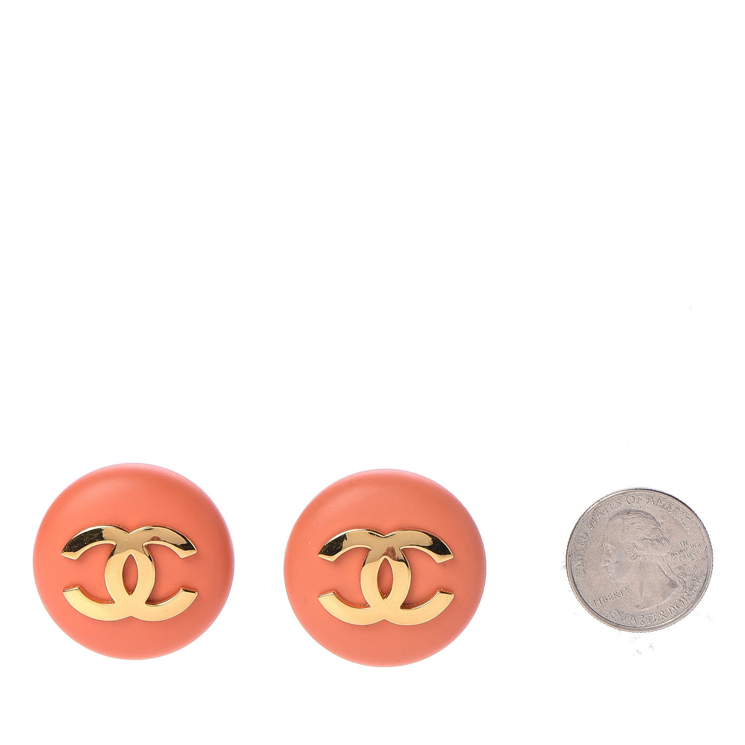 Chanel Resin CC Clip On Earrings Coral Gold 2 of 4