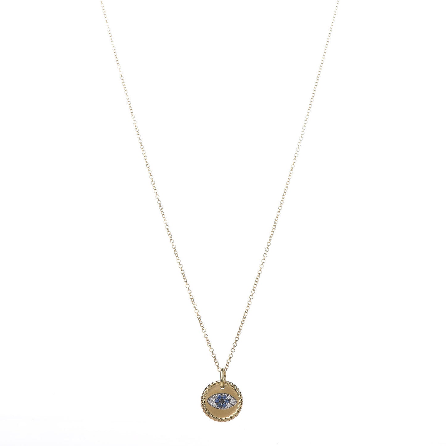 18K Yellow Gold Blue Sapphire Diamond Evil Eye Necklace