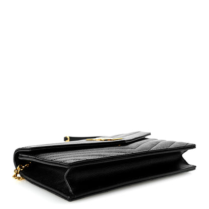 Saint Laurent Grain De Poudre Matelasse Chevron Monogram Envelope Chain Wallet Black 4 of 10