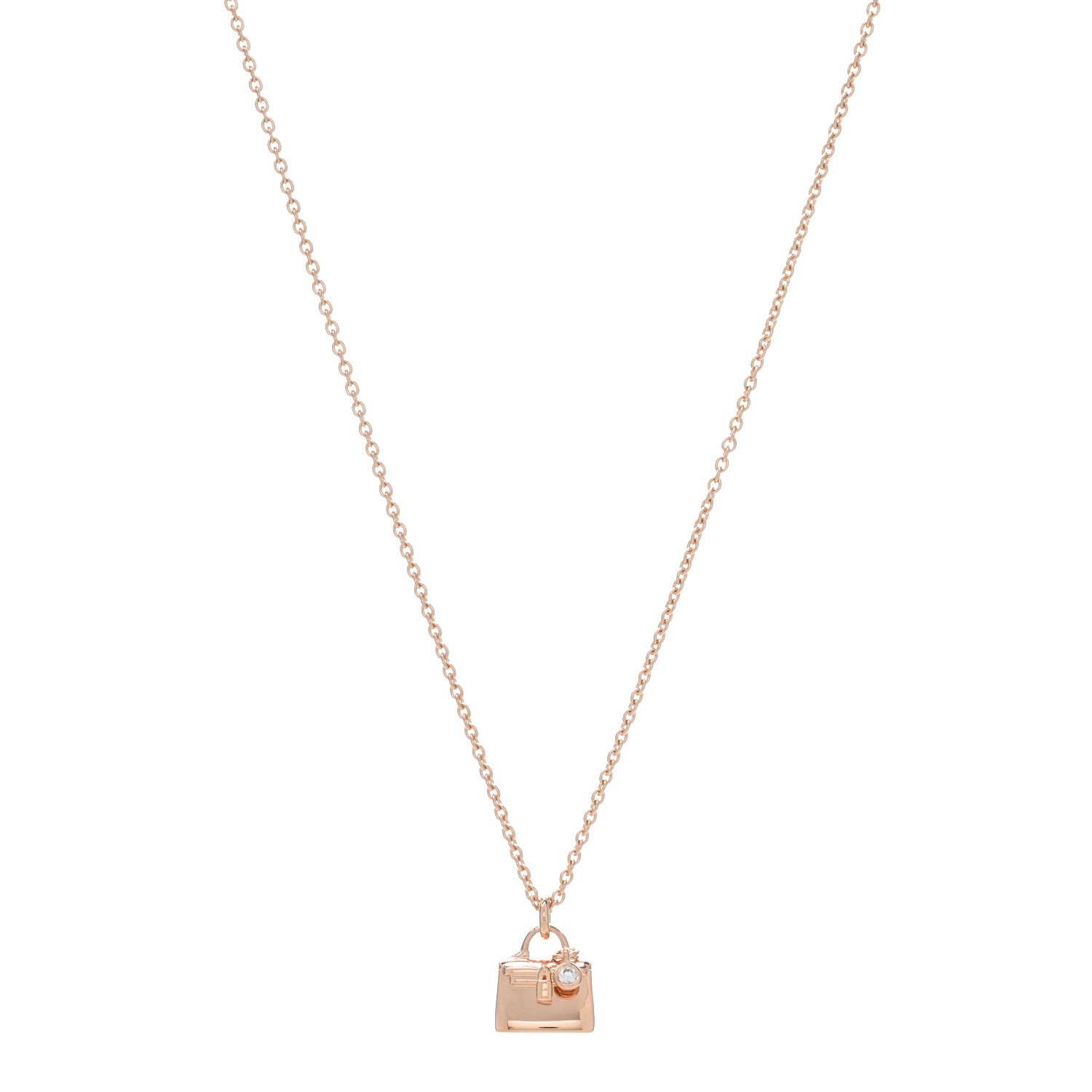 Hermes 18K Rose Gold Diamond Kelly Pendant Necklace 1 of 5