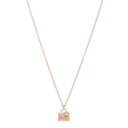 Hermes 18K Rose Gold Diamond Kelly Pendant Necklace 1 of 5