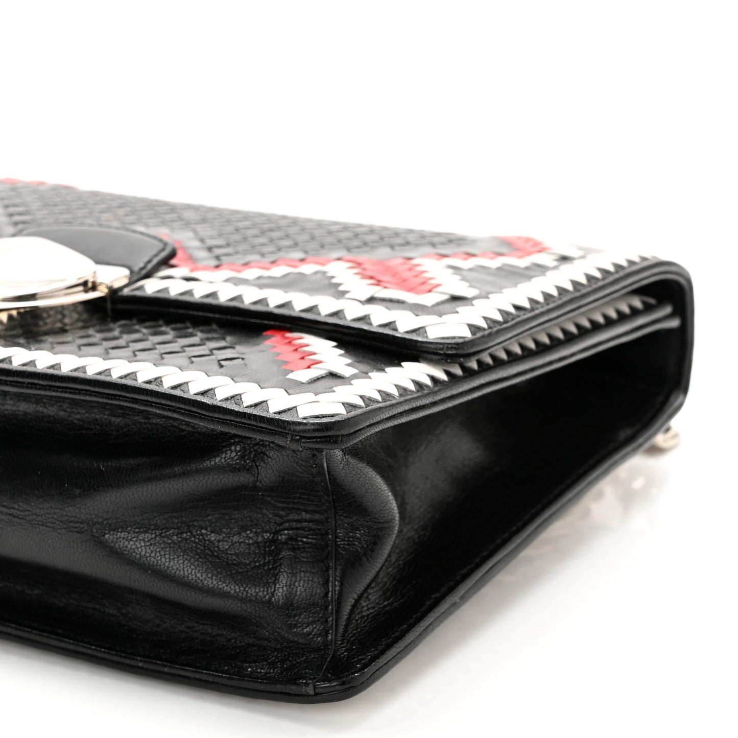 Madras Woven Shoulder Bag Black Fuoco White