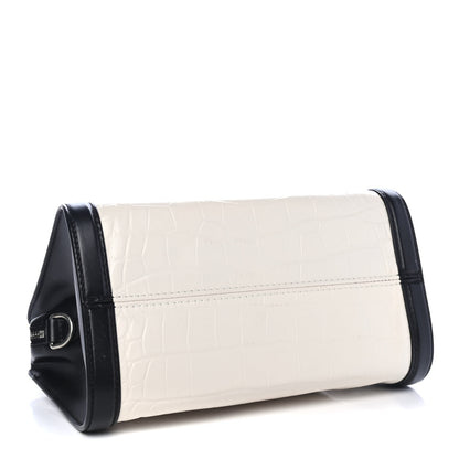 Alexander McQueen Calfskin Crocodile Embossed Small Skull Padlock Zip Around Tote White Black 3 of 4