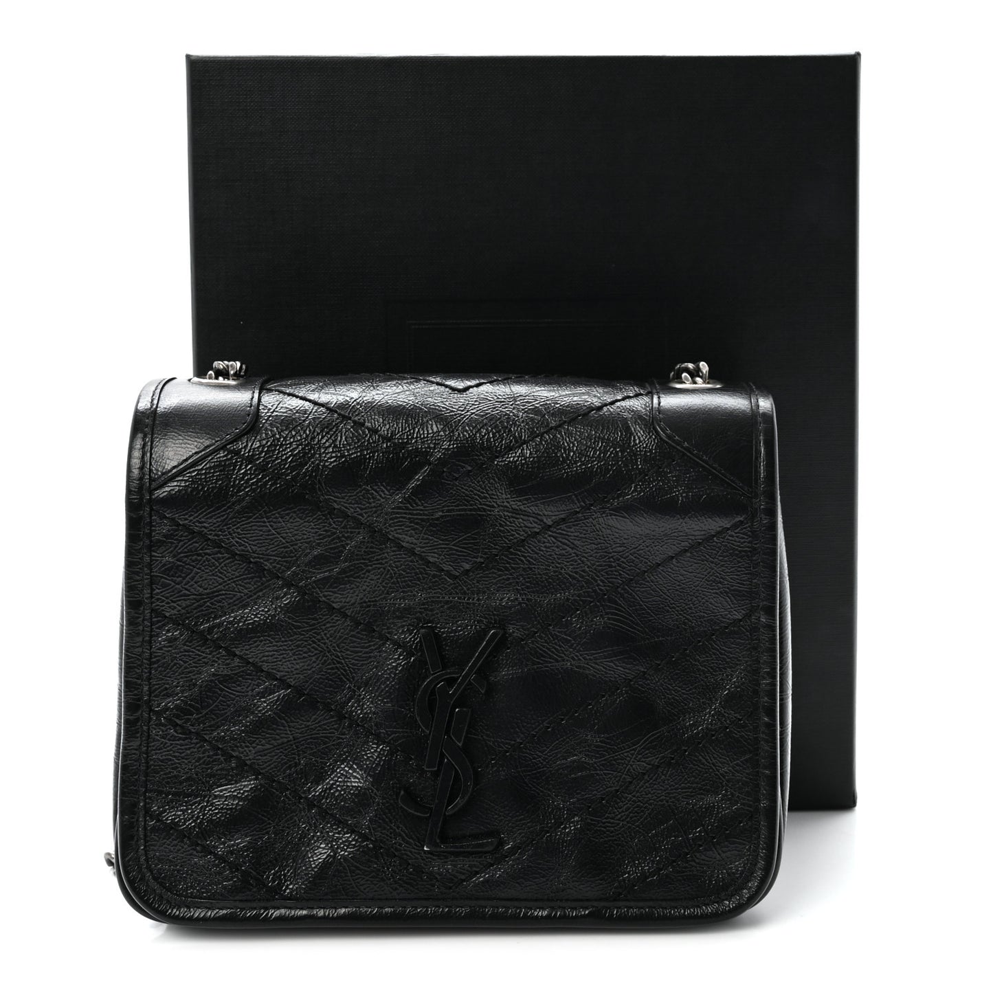 Crinkled Calfskin Matelasse Monogram Niki Chain Wallet Black