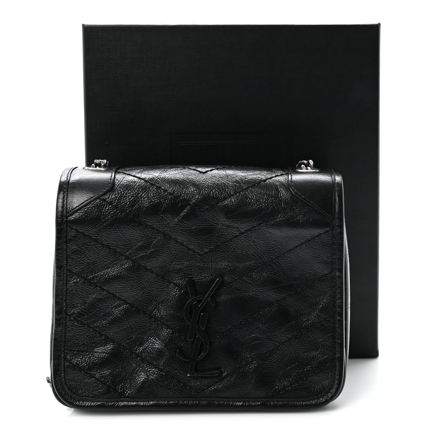 Saint Laurent Crinkled Calfskin Matelasse Monogram Niki Chain Wallet Black 10 of 10