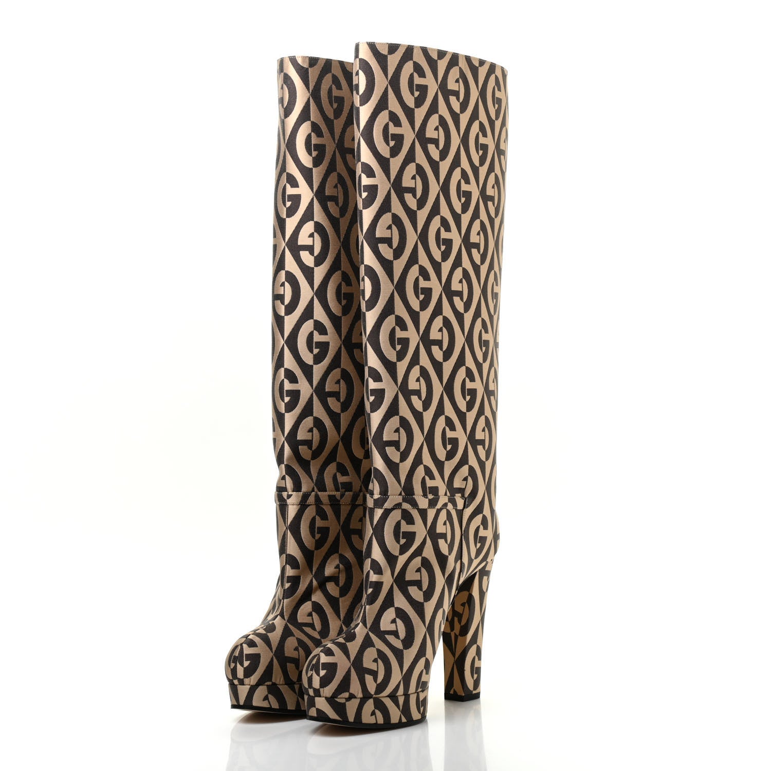 Gucci Fabric G Rhombus Print Platform Boots 38.5 Beige Cocoa 3 of 7