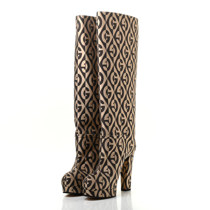 Gucci Fabric G Rhombus Print Platform Boots 38.5 Beige Cocoa 3 of 7
