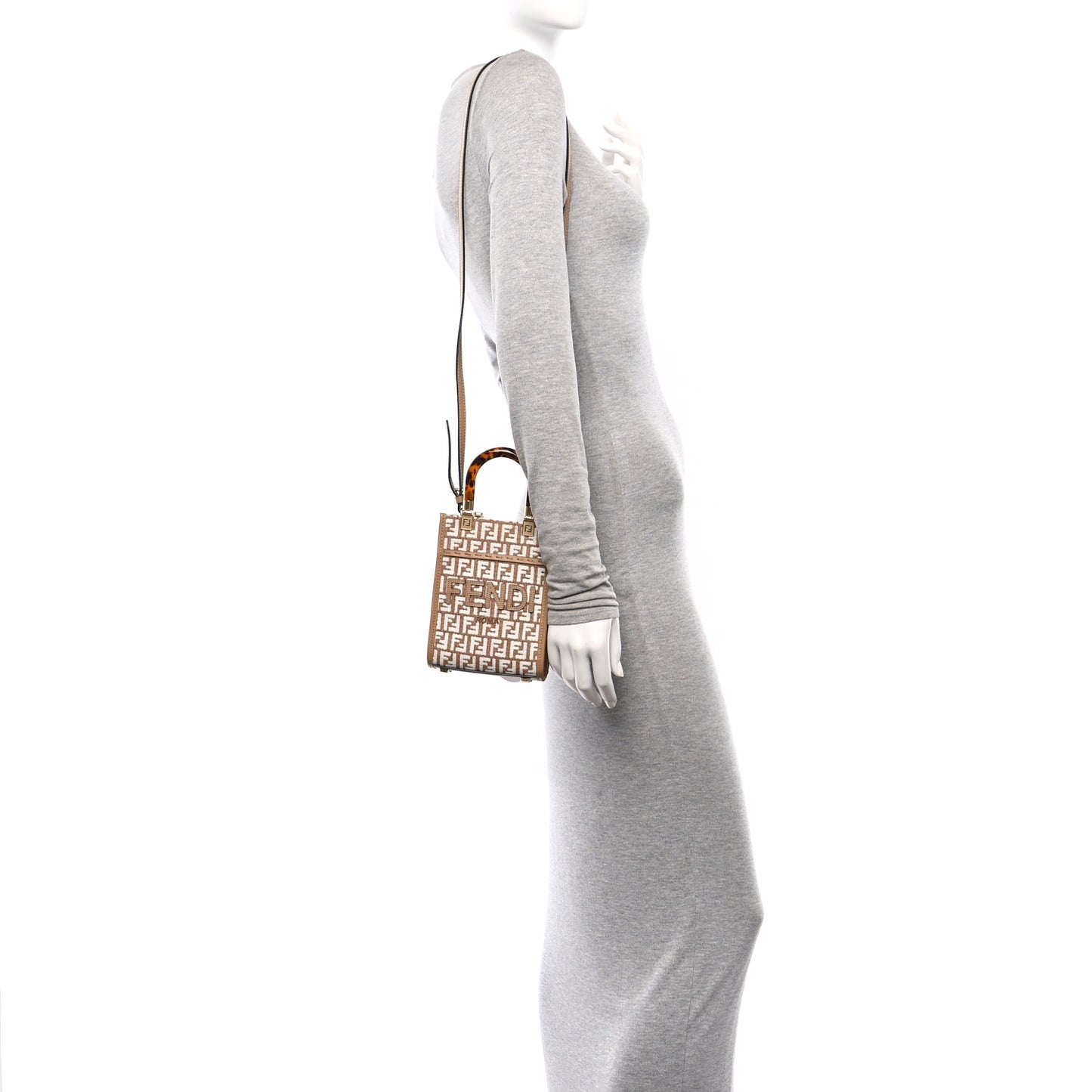 Raffia Chenille Vitello King Plexiglass Micro FF Mini Fendi Sunshine Shopper Tote Natural White Miele Scuro