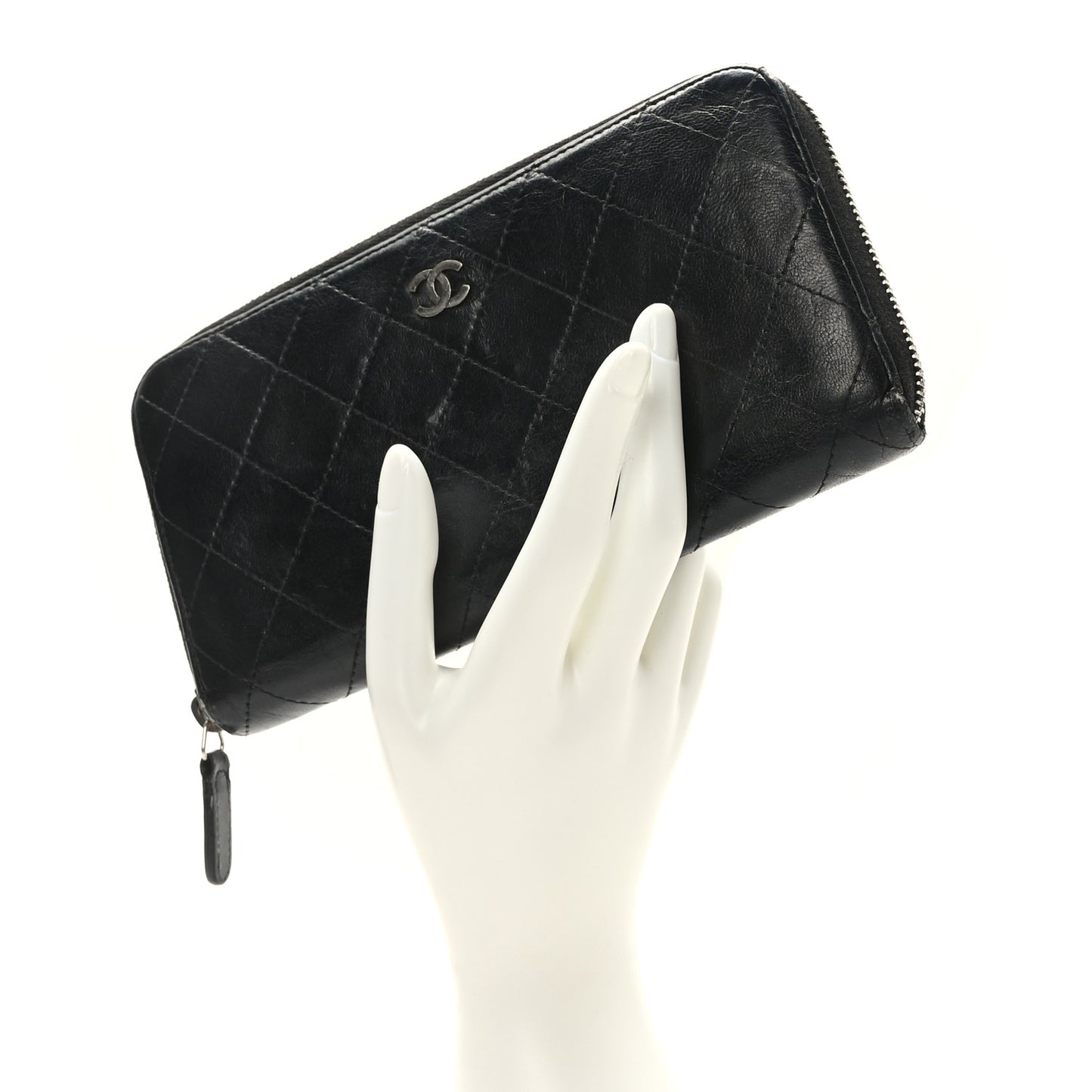 Lambskin Quilted Large Gusset Zip Around Wallet Black