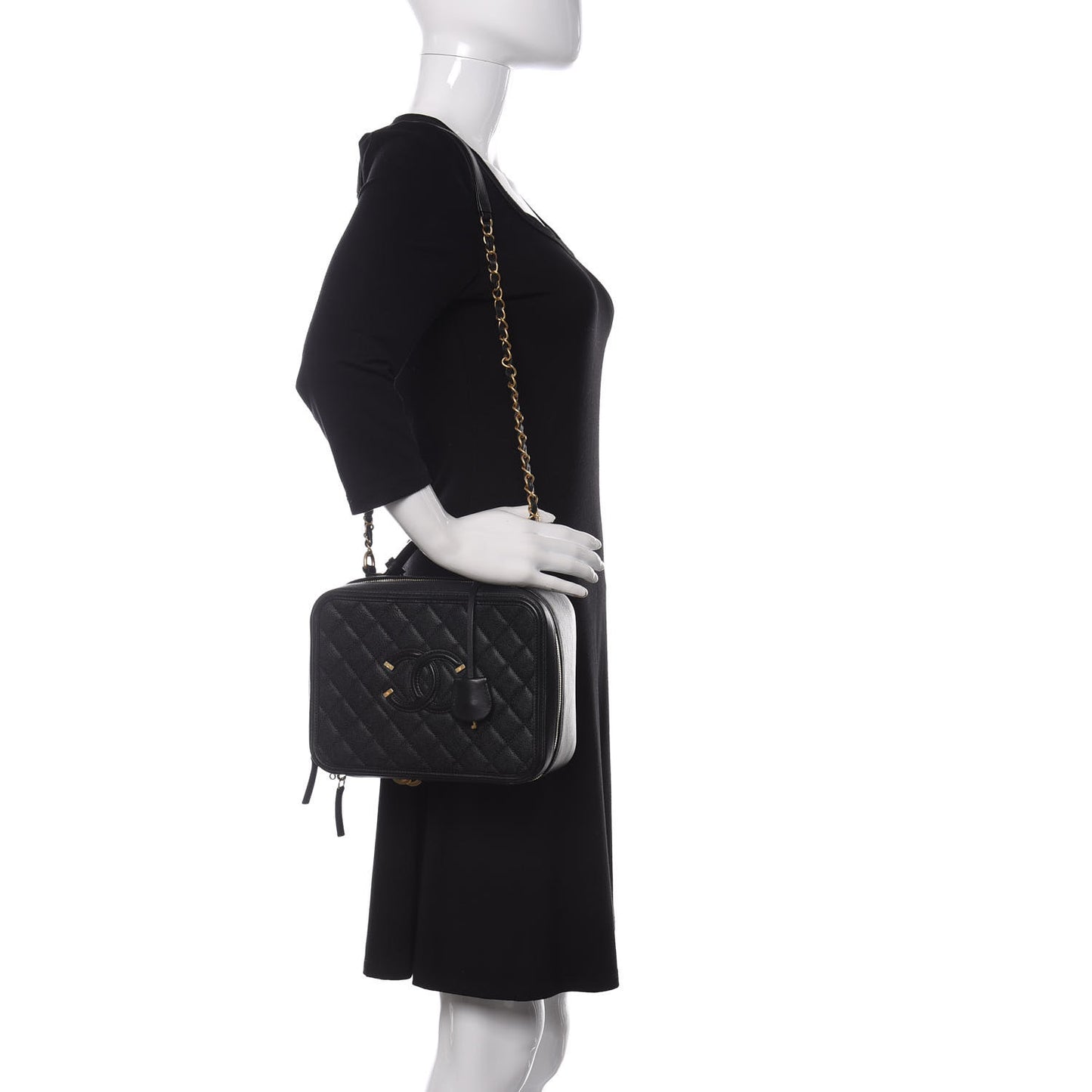 Caviar Quilted Large CC Filigree Vanity Case Black