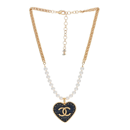 Chanel Metal Denim CC Heart Choker Gold Blue Pearly White 3 of 4