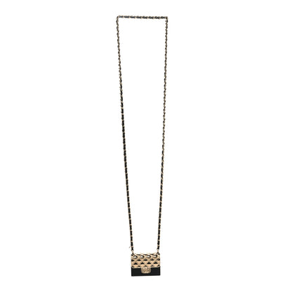 Chanel Metal Resin Lambskin Flap Bag Long Necklace Gold Black 3 of 6