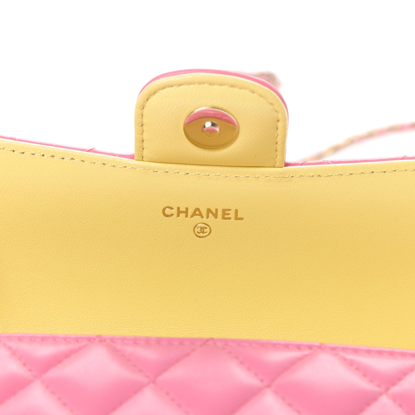 Lambskin Quilted Glasses Case With Chain Pink Yellow