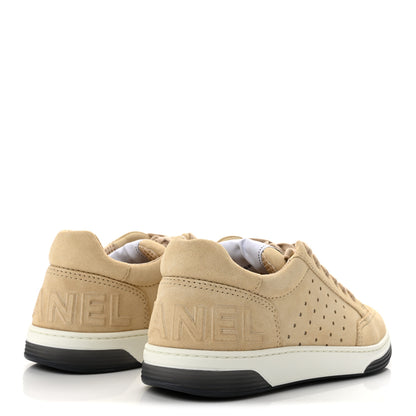 Chanel Suede Calfskin Logo Sneakers 38 Beige 5 of 10