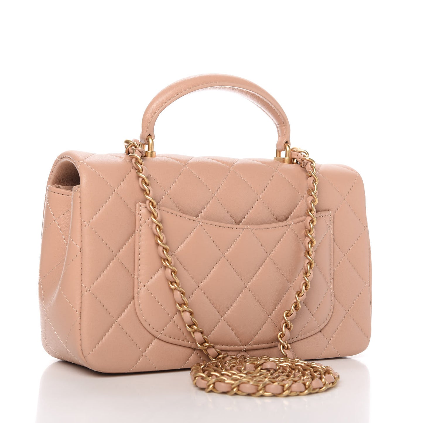 Lambskin Quilted Mini Top Handle Rectangular Flap Beige
