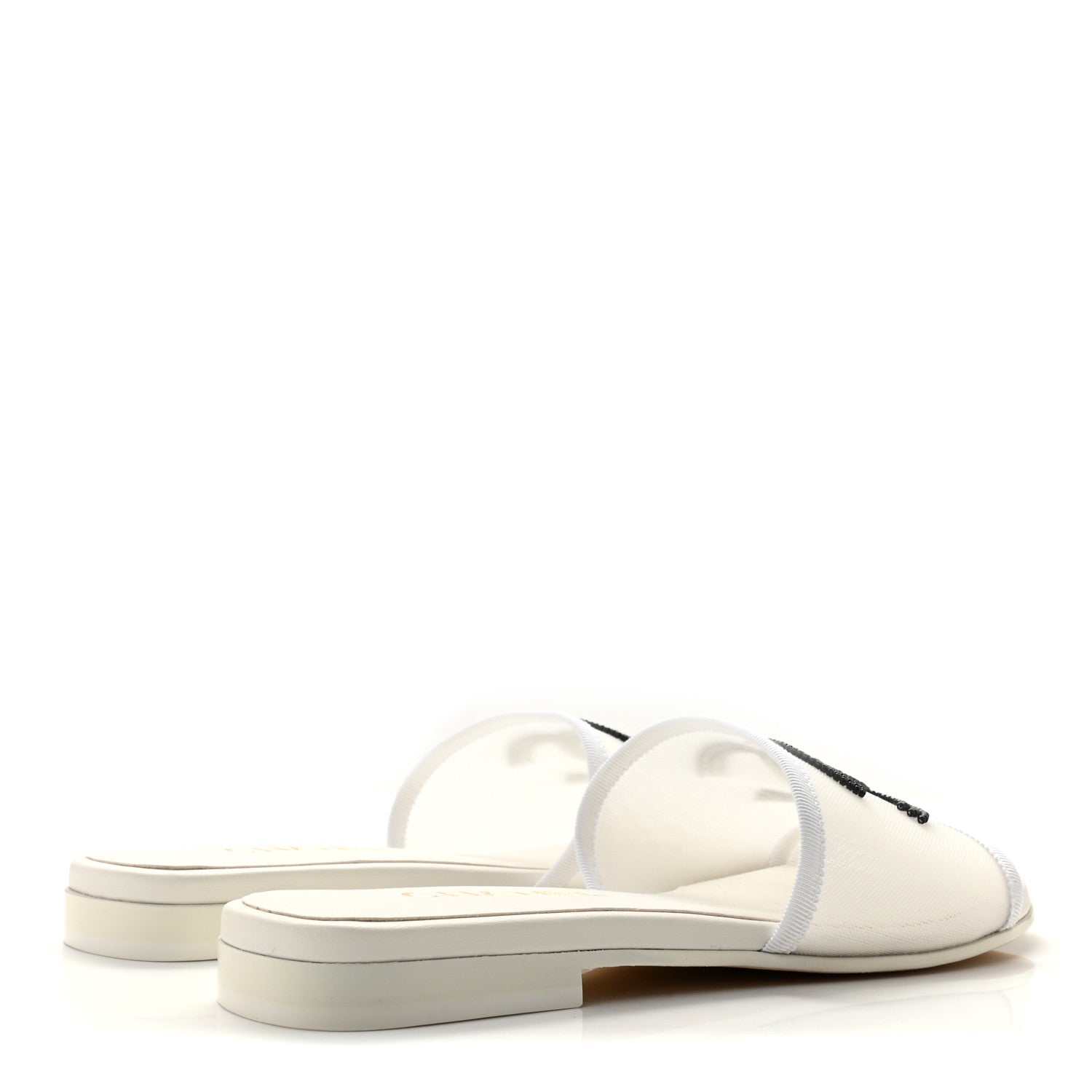 Chanel Mesh Glass Beaded CC Sandal Mules 37.5 White Black 5 of 9